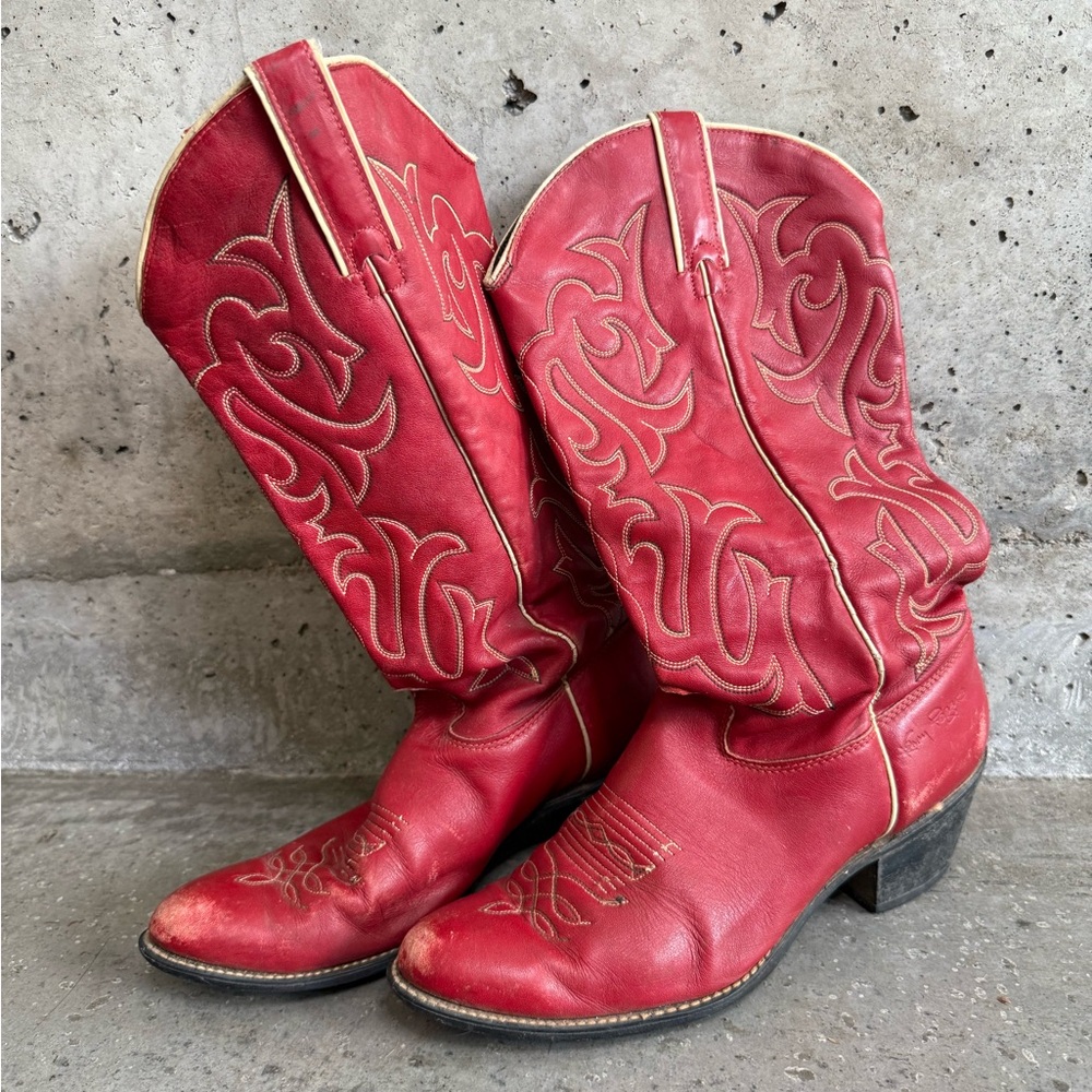 Red Western Cowboy Boots | Vintage Kenny Rogers | Size 9